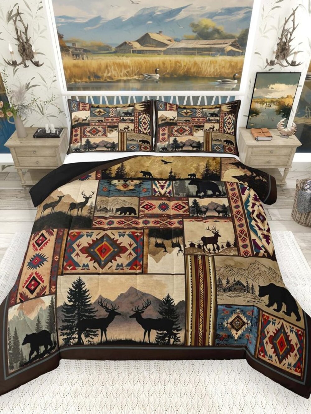 Rustic Cabin Comforter Set King Size Bedding Set
